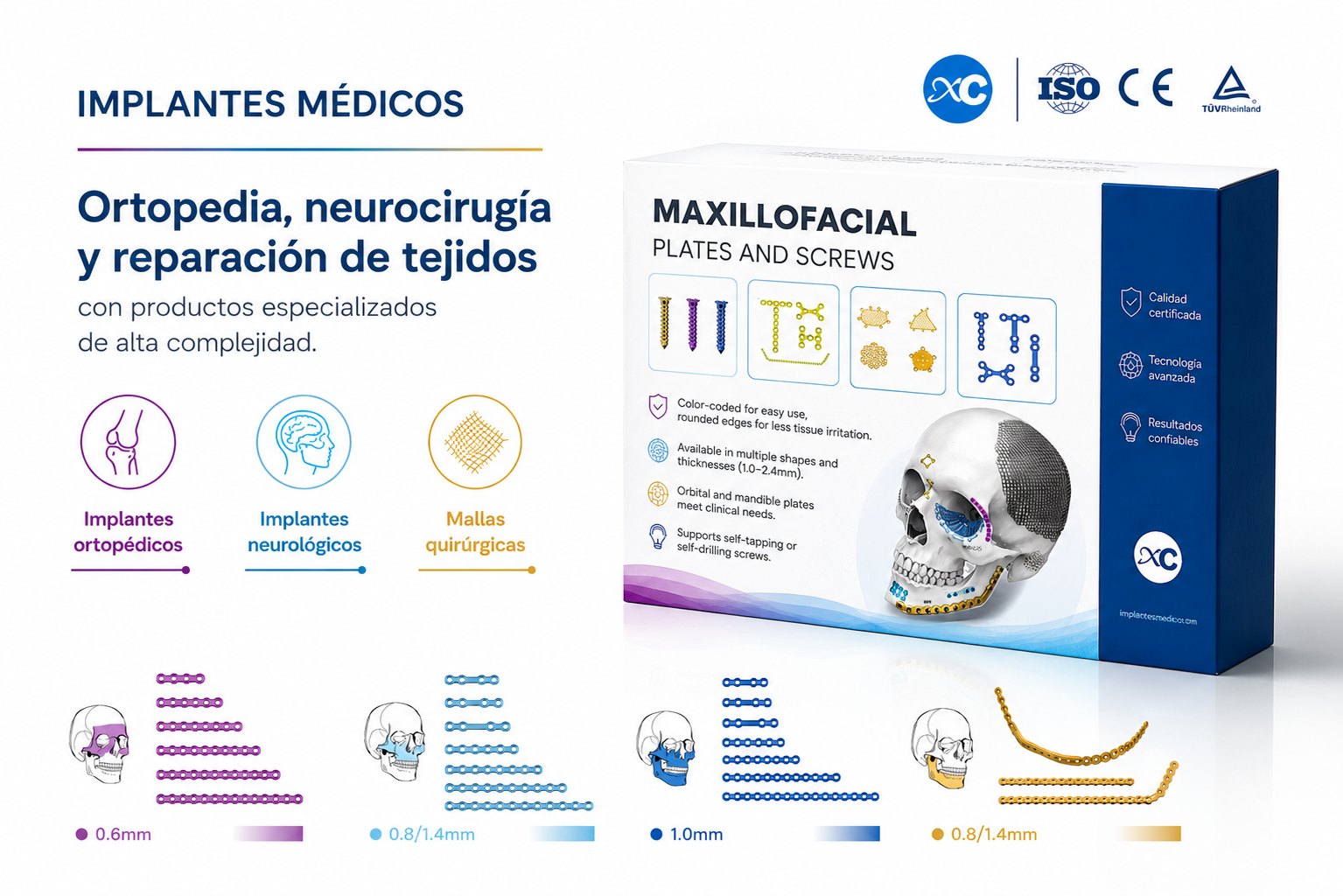 Specialized medical implants - orthopedic, neurological, maxillofacial
